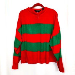 Lifetrends Y2K Vintage Red & Grn Stripe Christmas or Freddy Krueger Sweater EUC